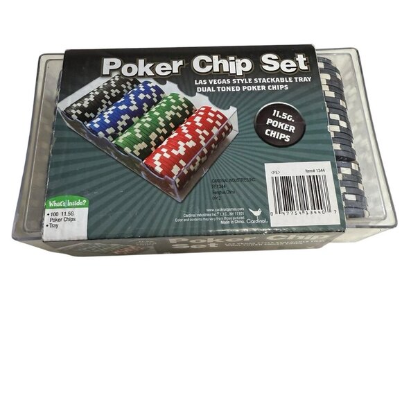 Pokers Chip Set Las Vegas Style Stackable Tray Dual Toned Poker Chips 100 Chips - Picture 3 of 4